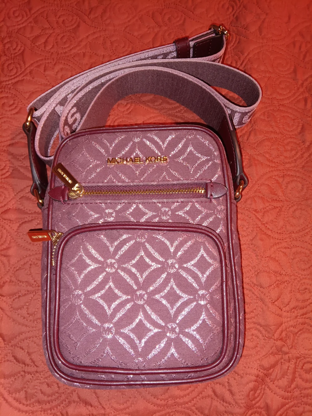 Michael Kors Purple J Crossbody Bag with Gold Hardware